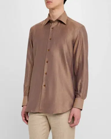 Stefano Ricci Men's Heathered Cotton and Linen Sport Shirt | Thumbnail 3 Stefano Ricci Men's Heathered Cotton and Linen Sport Shirt | Thumbnail 3