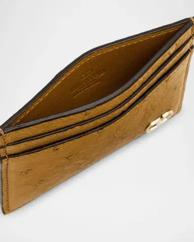 Valentino Garavani Men 's Ostrich-Effect VLogo Card Holder | Thumbnail 4 Valentino Garavani Men 's Ostrich-Effect VLogo Card Holder | Thumbnail 4