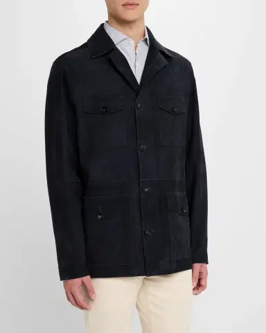 Canali Men 's Suede Four-Pocket Field Jacket | Thumbnail 4 Canali Men 's Suede Four-Pocket Field Jacket | Thumbnail 4
