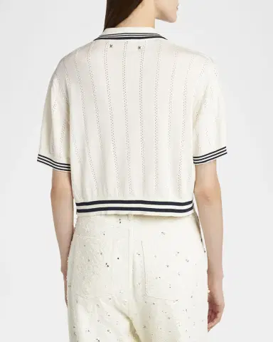 Golden Goose Golden Cropped Open-Work Polo Top | Thumbnail 3 Golden Goose Golden Cropped Open-Work Polo Top | Thumbnail 3