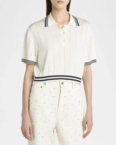 Golden Goose Golden Cropped Open-Work Polo Top | Thumbnail 4 Golden Goose Golden Cropped Open-Work Polo Top | Thumbnail 4