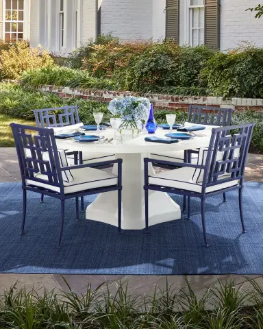 Exclusive Round Outdoor Pedestal Dining Table, Glossy White | Thumbnail 1 Exclusive Round Outdoor Pedestal Dining Table, Glossy White | Thumbnail 1