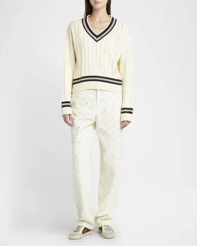 Golden Goose Golden Embellished V-Neck Varsity Sweater | Thumbnail 2 Golden Goose Golden Embellished V-Neck Varsity Sweater | Thumbnail 2