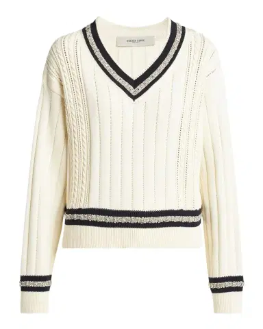 Golden Goose Golden Embellished V-Neck Varsity Sweater | Thumbnail 1 Golden Goose Golden Embellished V-Neck Varsity Sweater | Thumbnail 1