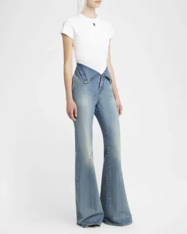 McQueen Foldover-Waist Denim Flare Trousers | Thumbnail 2 McQueen Foldover-Waist Denim Flare Trousers | Thumbnail 2