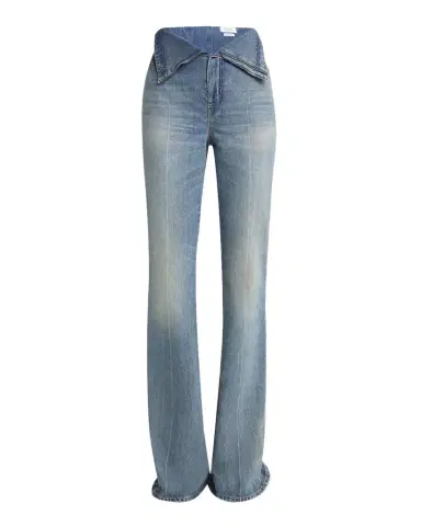 McQueen Foldover-Waist Denim Flare Trousers | Thumbnail 1 McQueen Foldover-Waist Denim Flare Trousers | Thumbnail 1