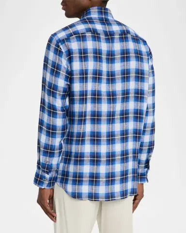 Brioni Men's Linen Madras Check Casual Button-Down Shirt | Thumbnail 3 Brioni Men's Linen Madras Check Casual Button-Down Shirt | Thumbnail 3