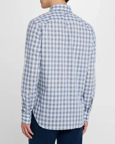 Canali Men's Cotton Ombre Check Sport Shirt | Thumbnail 3 Canali Men's Cotton Ombre Check Sport Shirt | Thumbnail 3