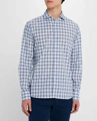 Canali Men's Cotton Ombre Check Sport Shirt | Thumbnail 4 Canali Men's Cotton Ombre Check Sport Shirt | Thumbnail 4