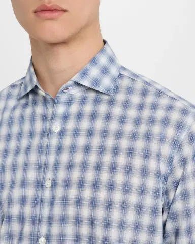 Canali Men's Cotton Ombre Check Sport Shirt | Thumbnail 5 Canali Men's Cotton Ombre Check Sport Shirt | Thumbnail 5