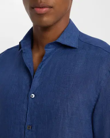 Canali Men's Linen Casual Button-Down Shirt | Thumbnail 5 Canali Men's Linen Casual Button-Down Shirt | Thumbnail 5
