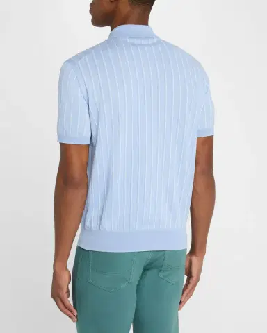 Brioni Men's Stripe Short-Sleeve Polo Sweater | Thumbnail 3 Brioni Men's Stripe Short-Sleeve Polo Sweater | Thumbnail 3