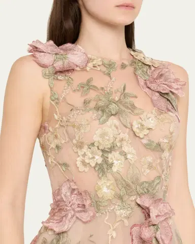 Marchesa Floral Embroidered Sleeveless Tea-Length Dress | Thumbnail 5 Marchesa Floral Embroidered Sleeveless Tea-Length Dress | Thumbnail 5