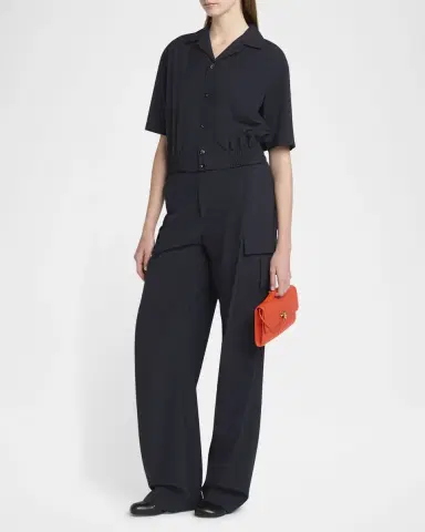 Bottega Veneta Short Sleeve Elastic Hem Cropped Wool Shirt | Thumbnail 2 Bottega Veneta Short Sleeve Elastic Hem Cropped Wool Shirt | Thumbnail 2