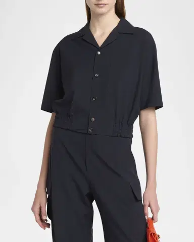 Bottega Veneta Short Sleeve Elastic Hem Cropped Wool Shirt | Thumbnail 4 Bottega Veneta Short Sleeve Elastic Hem Cropped Wool Shirt | Thumbnail 4