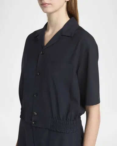 Bottega Veneta Short Sleeve Elastic Hem Cropped Wool Shirt | Thumbnail 5 Bottega Veneta Short Sleeve Elastic Hem Cropped Wool Shirt | Thumbnail 5