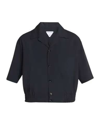 Bottega Veneta Short Sleeve Elastic Hem Cropped Wool Shirt | Thumbnail 1 Bottega Veneta Short Sleeve Elastic Hem Cropped Wool Shirt | Thumbnail 1