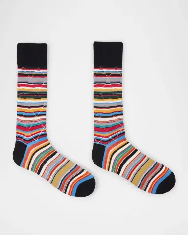 Paul Smith Men's Openwork Stripe Argyle-Overlay Crew Socks | Thumbnail 2 Paul Smith Men's Openwork Stripe Argyle-Overlay Crew Socks | Thumbnail 2