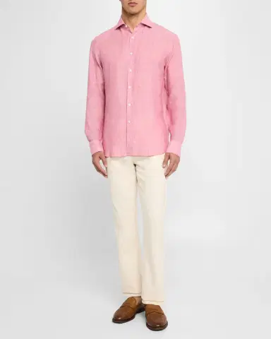 Canali Men's Linen Casual Button-Down Shirt | Thumbnail 2 Canali Men's Linen Casual Button-Down Shirt | Thumbnail 2