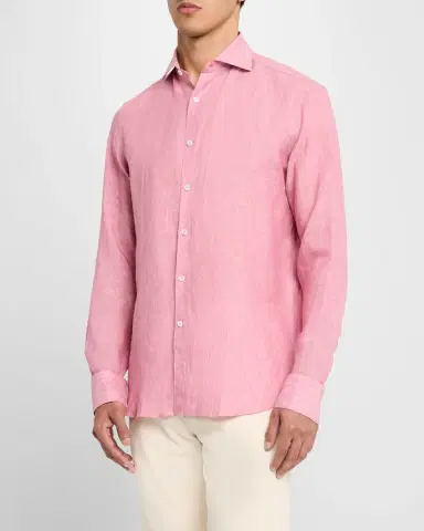 Canali Men's Linen Casual Button-Down Shirt | Thumbnail 4 Canali Men's Linen Casual Button-Down Shirt | Thumbnail 4