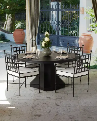 Exclusive Round Outdoor Pedestal Dining Table, Matte Black | Thumbnail 1 Exclusive Round Outdoor Pedestal Dining Table, Matte Black | Thumbnail 1