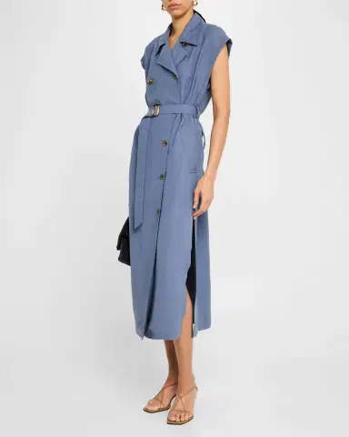 Argent Double-Breasted Twill Trench Midi Dress | Thumbnail 4 Argent Double-Breasted Twill Trench Midi Dress | Thumbnail 4