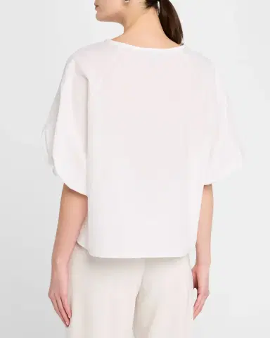 Emporio Armani Puff-Sleeve Cotton Poplin Blouse | Thumbnail 3 Emporio Armani Puff-Sleeve Cotton Poplin Blouse | Thumbnail 3