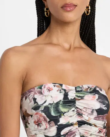 Norma Kamali Peony Strapless Shirred Dress | Thumbnail 4 Norma Kamali Peony Strapless Shirred Dress | Thumbnail 4