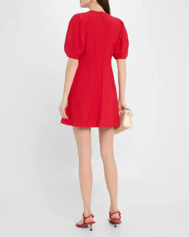Apiece Apart Bettina Topstitched Puff-Sleeve Mini Dress | Thumbnail 2 Apiece Apart Bettina Topstitched Puff-Sleeve Mini Dress | Thumbnail 2