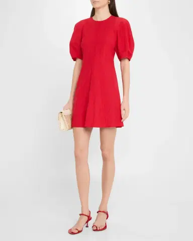 Apiece Apart Bettina Topstitched Puff-Sleeve Mini Dress | Thumbnail 3 Apiece Apart Bettina Topstitched Puff-Sleeve Mini Dress | Thumbnail 3