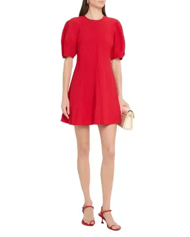 Apiece Apart Bettina Topstitched Puff-Sleeve Mini Dress | Thumbnail 1 Apiece Apart Bettina Topstitched Puff-Sleeve Mini Dress | Thumbnail 1
