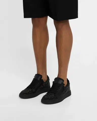 Giuseppe Zanotti Men's Alicante Leather and Crystal Low-Top Sneakers | Thumbnail 2 Giuseppe Zanotti Men's Alicante Leather and Crystal Low-Top Sneakers | Thumbnail 2