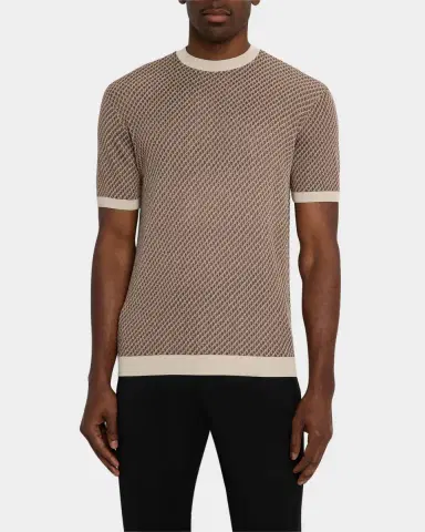 Emporio Armani Men's Micro-Jacquard Honeycomb Short-Sleeve Crewneck Sweater | Thumbnail 4 Emporio Armani Men's Micro-Jacquard Honeycomb Short-Sleeve Crewneck Sweater | Thumbnail 4