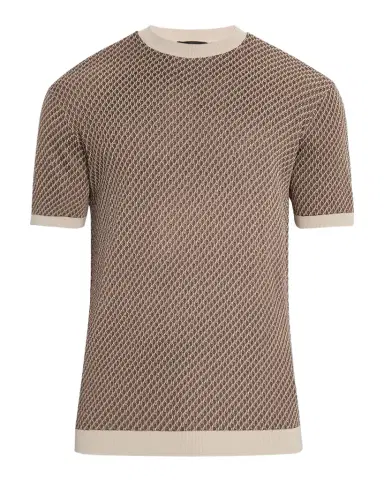 Emporio Armani Men's Micro-Jacquard Honeycomb Short-Sleeve Crewneck Sweater | Thumbnail 1 Emporio Armani Men's Micro-Jacquard Honeycomb Short-Sleeve Crewneck Sweater | Thumbnail 1