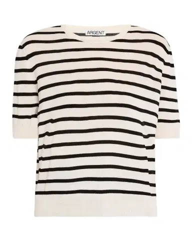 Argent Striped Wool-Silk Knit Top | Thumbnail 1 Argent Striped Wool-Silk Knit Top | Thumbnail 1