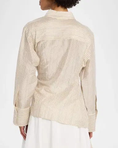Les Coyotes De Paris Pinstripe Asymmetric Long-Sleeve Shirt | Thumbnail 3 Les Coyotes De Paris Pinstripe Asymmetric Long-Sleeve Shirt | Thumbnail 3