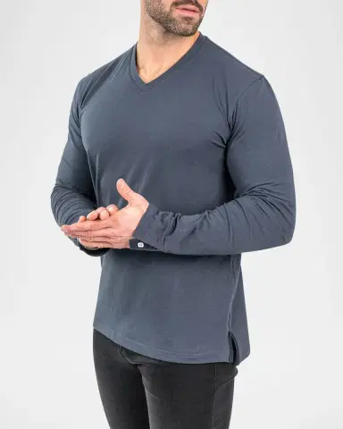 Maceoo Men's Edison Solid Ashes V-Neck Shirt | Thumbnail 4 Maceoo Men's Edison Solid Ashes V-Neck Shirt | Thumbnail 4