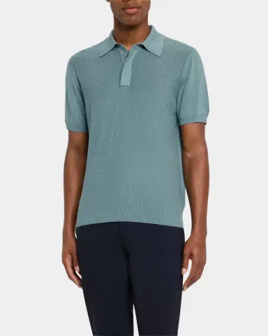 Canali Men 's Cotton-Modal Waffle Knit Polo Sweater | Thumbnail 4 Canali Men 's Cotton-Modal Waffle Knit Polo Sweater | Thumbnail 4