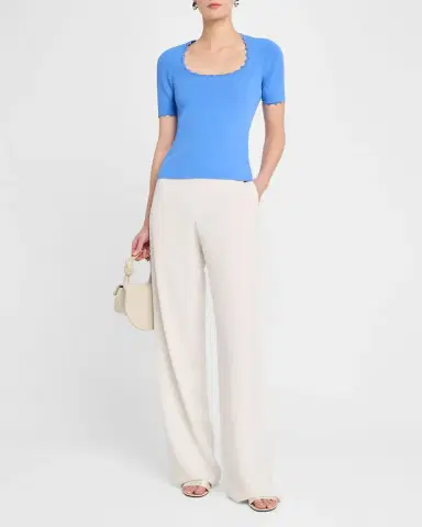 Emporio Armani Scalloped Scoop-Neck Stretch Milano Blouse | Thumbnail 2 Emporio Armani Scalloped Scoop-Neck Stretch Milano Blouse | Thumbnail 2