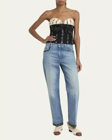 Valentino Garavani Floral-Print Trim Straight-Leg Denim Jeans | Thumbnail 6 Valentino Garavani Floral-Print Trim Straight-Leg Denim Jeans | Thumbnail 6