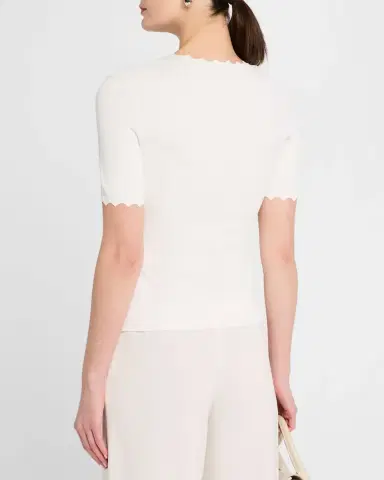 Emporio Armani Scalloped Scoop-Neck Stretch Milano Blouse | Thumbnail 3 Emporio Armani Scalloped Scoop-Neck Stretch Milano Blouse | Thumbnail 3