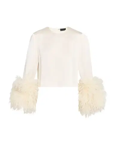 Lapointe Feather-Trim Long-Sleeve Crop Satin Top | Thumbnail 1 Lapointe Feather-Trim Long-Sleeve Crop Satin Top | Thumbnail 1