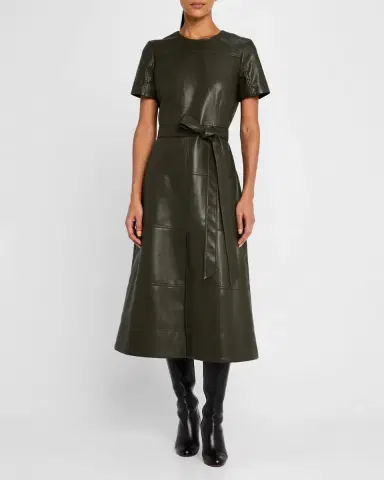 TANYA TAYLOR Ella Vegan Leather Midi Dress | Thumbnail 4 TANYA TAYLOR Ella Vegan Leather Midi Dress | Thumbnail 4