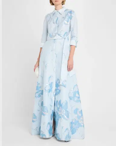 Rickie Freeman for Teri Jon A-Line Metallic Jacquard Shirt Gown | Thumbnail 2 Rickie Freeman for Teri Jon A-Line Metallic Jacquard Shirt Gown | Thumbnail 2