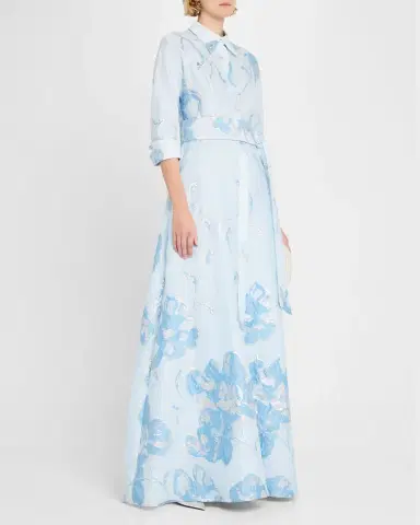 Rickie Freeman for Teri Jon A-Line Metallic Jacquard Shirt Gown | Thumbnail 4 Rickie Freeman for Teri Jon A-Line Metallic Jacquard Shirt Gown | Thumbnail 4