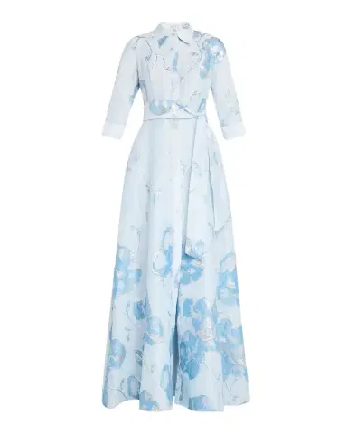 Rickie Freeman for Teri Jon A-Line Metallic Jacquard Shirt Gown | Thumbnail 1 Rickie Freeman for Teri Jon A-Line Metallic Jacquard Shirt Gown | Thumbnail 1