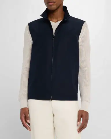 Loro Piana Men 's Landon Full-Zip Cotton Satin Vest | Thumbnail 3 Loro Piana Men 's Landon Full-Zip Cotton Satin Vest | Thumbnail 3