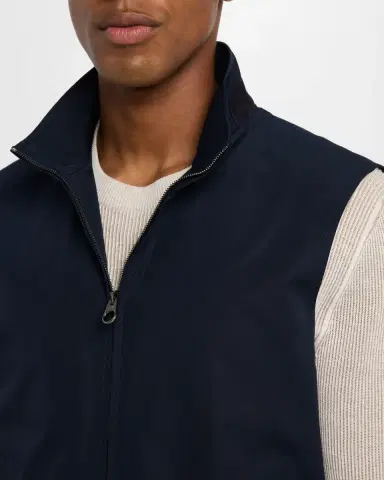 Loro Piana Men 's Landon Full-Zip Cotton Satin Vest | Thumbnail 4 Loro Piana Men 's Landon Full-Zip Cotton Satin Vest | Thumbnail 4