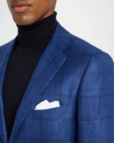 Kiton Men's Windowpane Check Single-Breasted Sport Coat | Thumbnail 5 Kiton Men's Windowpane Check Single-Breasted Sport Coat | Thumbnail 5