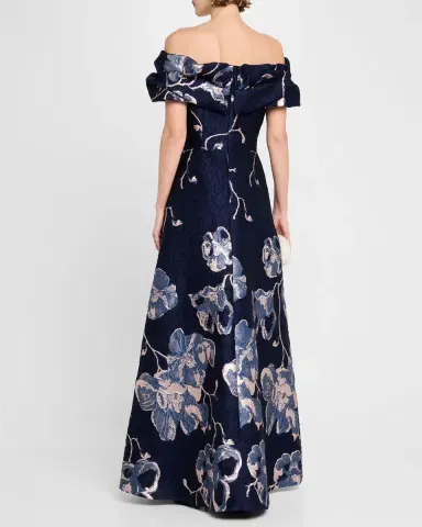 Rickie Freeman for Teri Jon Off-Shoulder Metallic Jacquard Gown | Thumbnail 2 Rickie Freeman for Teri Jon Off-Shoulder Metallic Jacquard Gown | Thumbnail 2